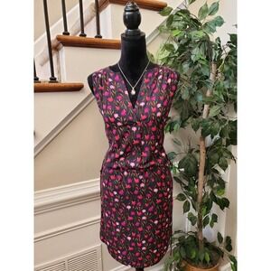 GAP Women's Black Floral 100% Polyester Sleeveless V-Neck Knee Length Dress XS
